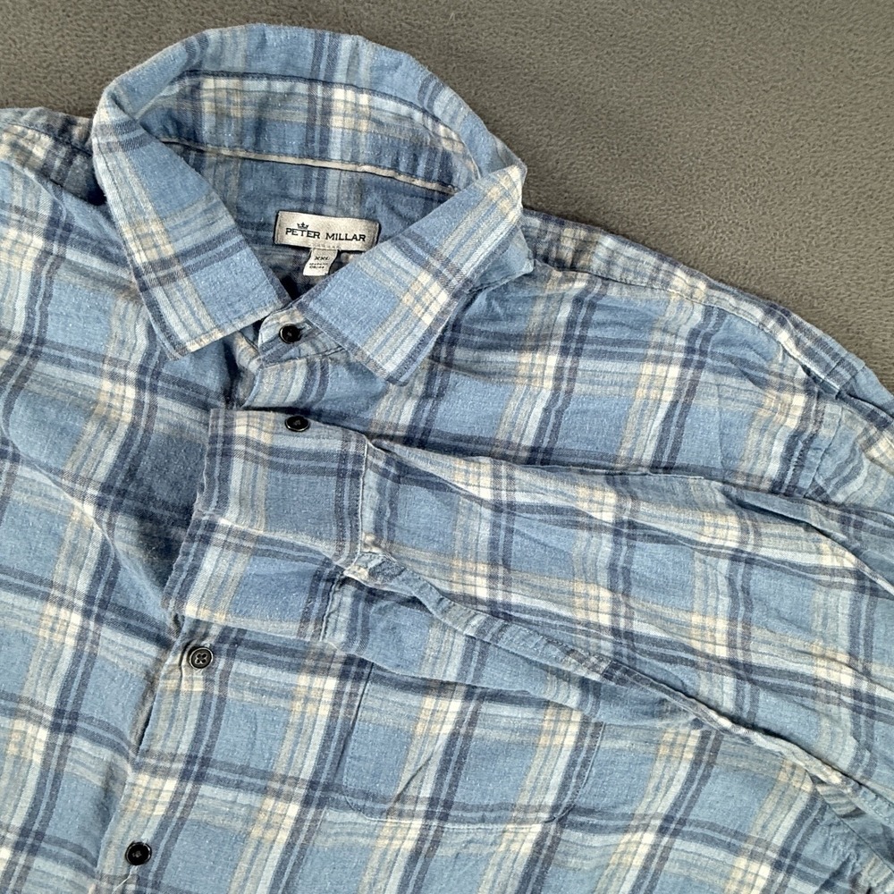 Peter Millar Mens 2XL Blue Plaid Flannel Long Sleeve Button Down Shirt